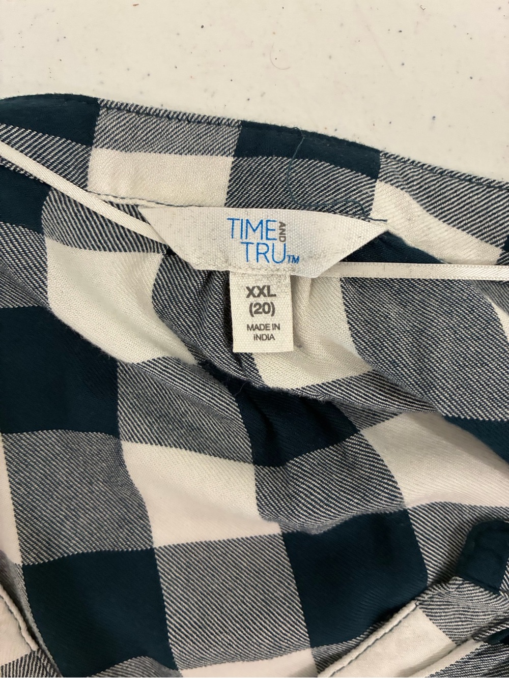 Time and Tru Blue and White Plaid Blouse Size XXL